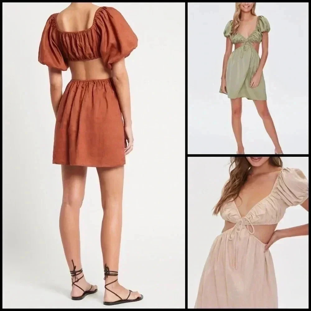 Forever 21 Satin Puff Sleeve Mini Cutout Dress